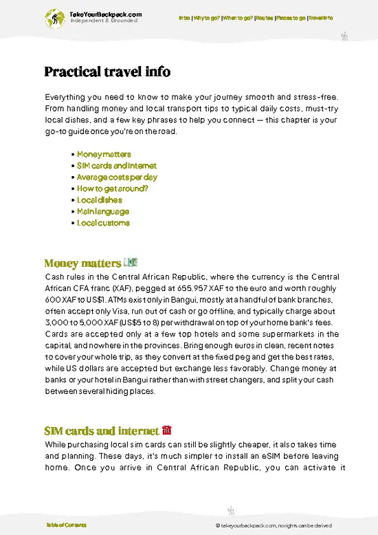 example page 7 from our offline Travel Guide for Central African Republic